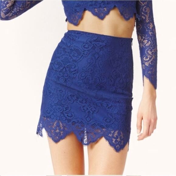 For Love And Lemons Dresses & Skirts - For Love and Lemons Midnight Blue Lace Mini Skirt Size Small
